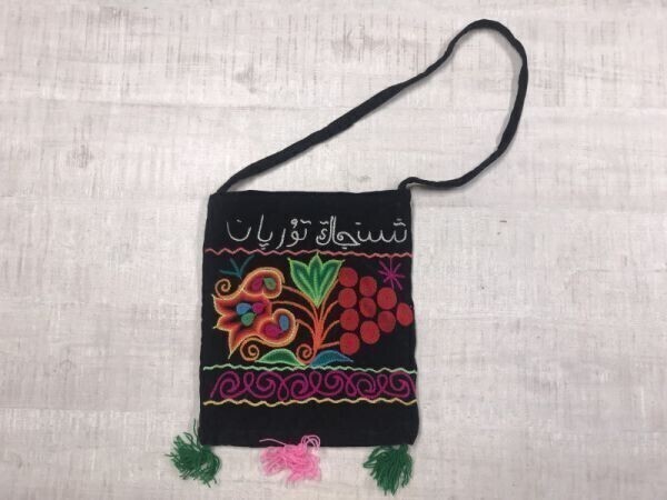 民族エスニック オリエンタル 和物 裏地付き 草花モチーフ 刺繍 ベルベット ベロア 別珍 ポシェット ポーチ 男女兼用 黒拍卖