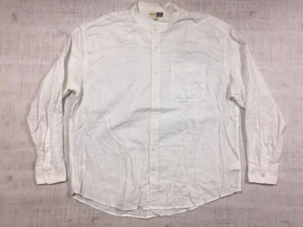 ギャップ GAP アメカジ きれい目 バンドカラー 綿麻 コットンリネン 長袖シャツ レディース easy fit M 白拍卖
