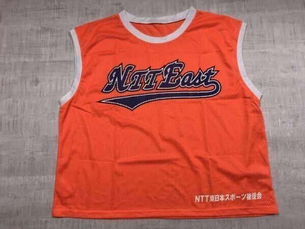NTT EAST 東日本スポーツ後援会 スポーツノースリーブ Tシャツ メッシュ ビブス メンズ ポリエステル100% フリー オレンジ拍卖