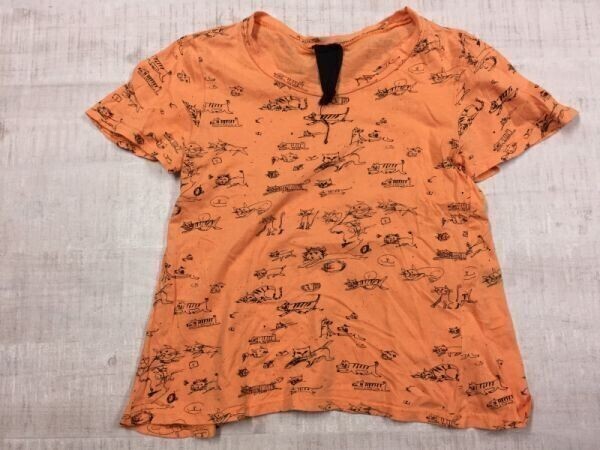 ジーナシス JEANASIS 動物 アニマル イラスト総柄 半袖Tシャツ トップス カットソー レディース 韓国製 オレンジ拍卖