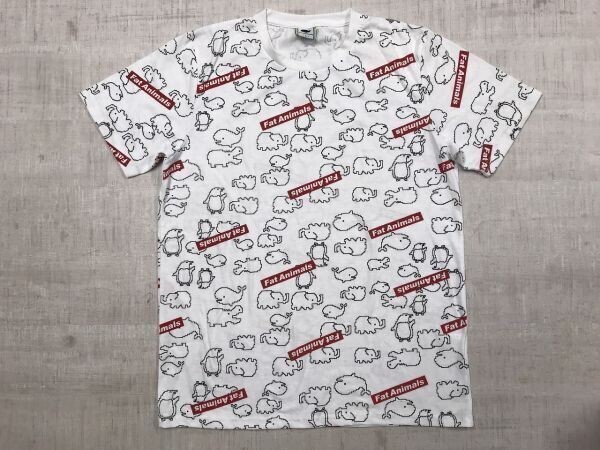 Fat Animals ファットアニマルズ かわいい 動物 総柄プリント 半袖Tシャツ メンズ ポリエステル65% コットン35% L 白拍卖