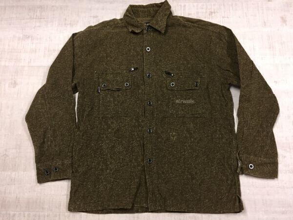 AIRWALK エアウォーク オールド レトロ 古着 マルチポケット ストリート スケート 長袖コーデュロイシャツ メンズ M カーキ拍卖