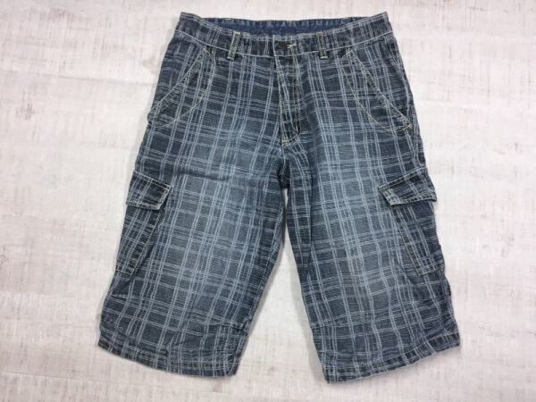 VENTINA DESIGN ネオお兄系 フェアリーグランジ Y2K 00's 古着 チェック カーゴ ショート デニムパンツ ボトムス メンズ ジップフライ M 紺拍卖