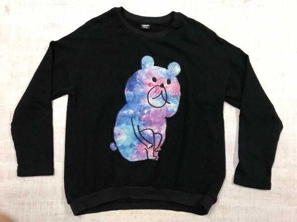 ScoLar Parity スカラーパリティ 原宿vibes サブカル ストリート 宇宙 ギャラリー柄 くまちゃん 刺繍 スウェット トレーナー 男女兼用 M 黒拍卖