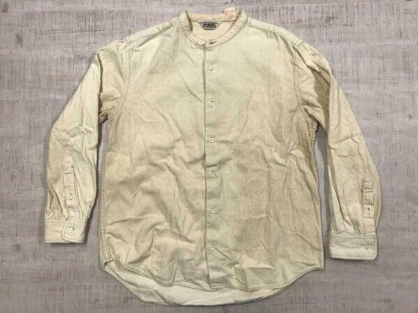 FIVE BROTHERS ファイブブラザーズ JOURNAL STANDARD別注 太畝コーデュロイ バンドカラー 長袖シャツ メンズ コットン100% L 生成り拍卖