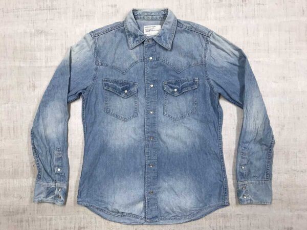 AZUL BY MOUSSY アズールバイマウジー インディースリーズ 東京ロックモード 長袖 デニム ウエスタン シャツ メンズ コットン100% S 青拍卖