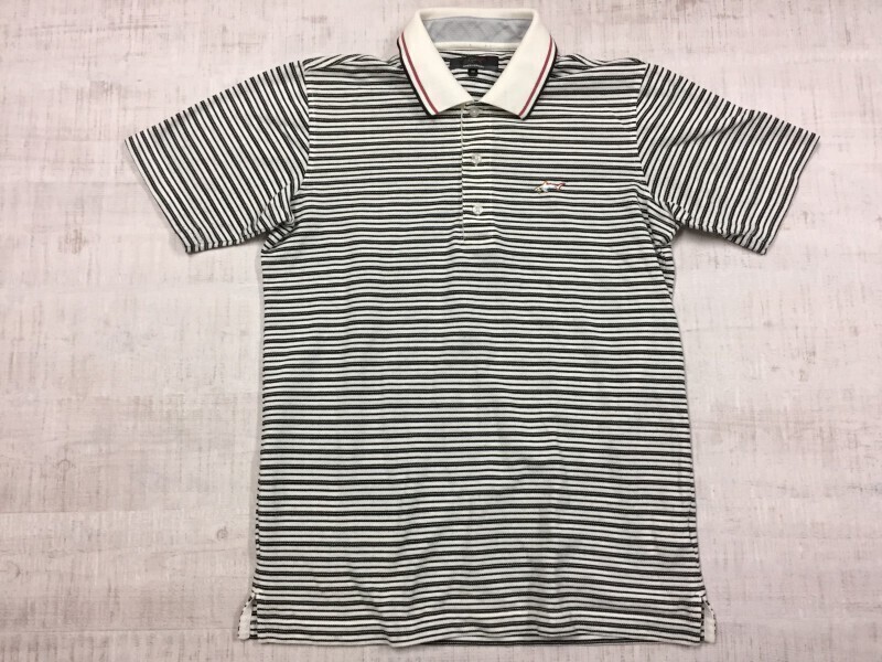 GREG NORMAN グレッグノーマン ボーダー ゴルフ 鹿の子 カノコ 半袖ポロシャツ メンズ M 白/黒拍卖