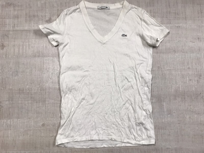 ラコステ LACOSTE レトロ スポーツ モード ワッペン Vネック 半袖Tシャツ レディース 日本製 コットン100% 34 白拍卖