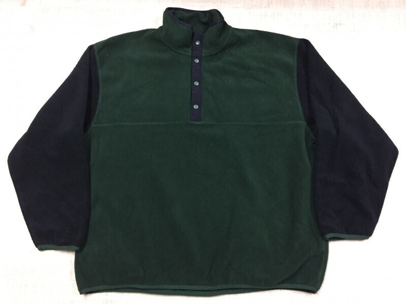 ジーユー GU ストリート アウトドア プルオーバー スナップT型 バイカラー フリースジャケット メンズ ポリエステル100% L 緑拍卖