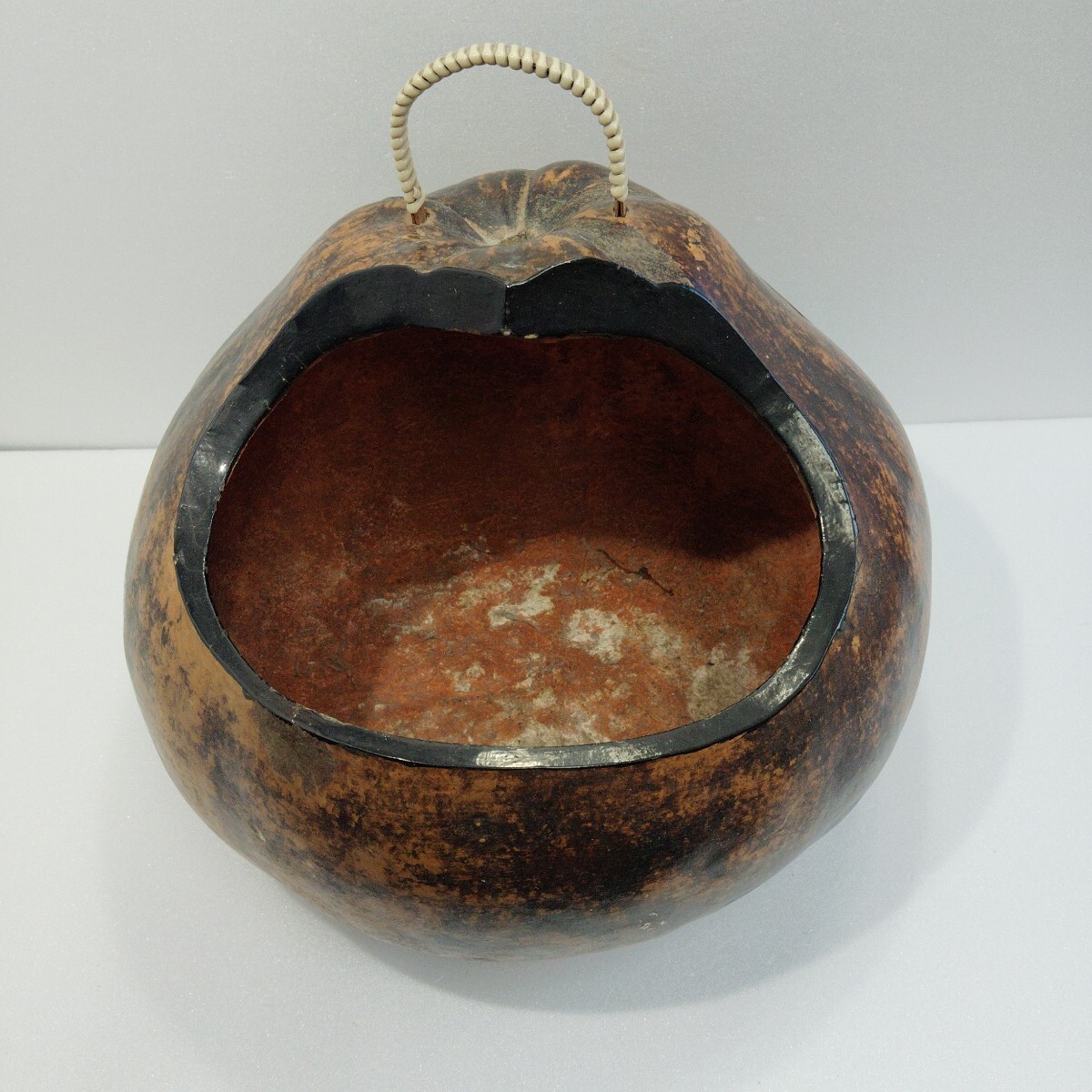 瓢炭斗 茶道具 ふくべ 茶道 骨董 ふくべ細工? 炭入れ レトロ アンティーク 炭取 重さ約700g拍卖