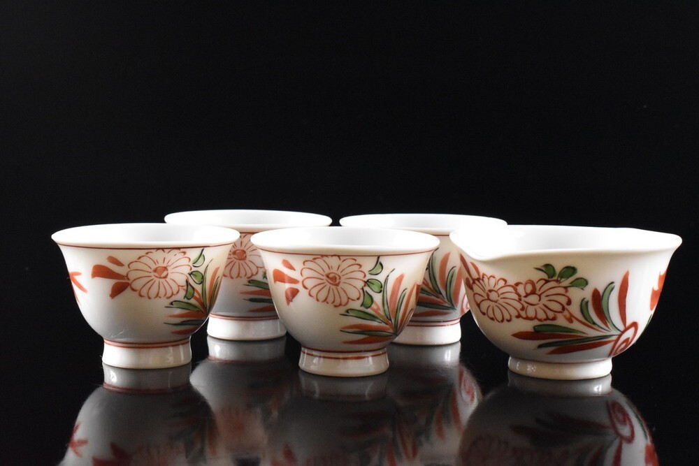 【雲】某名家買取品 清水 色絵 花絵付 煎茶碗 冷まし 古美術品(湯呑蕎麦猪口懐石料理道具) F8585拍卖