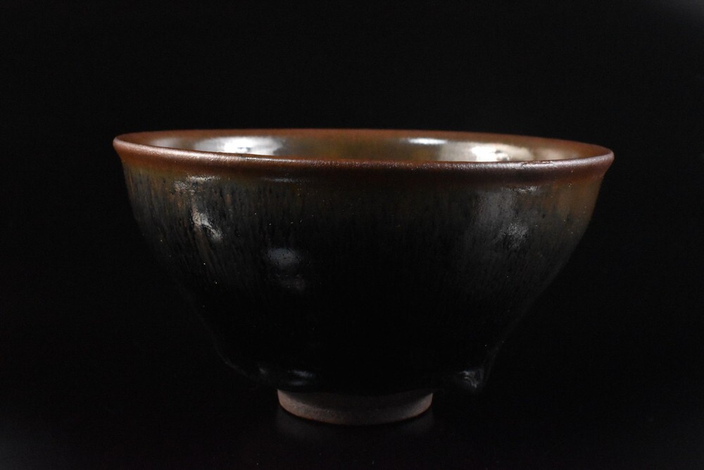 【雲】某名家買取品 中国 なまこ釉 天目茶碗 古美術品(茶道具) F8576拍卖