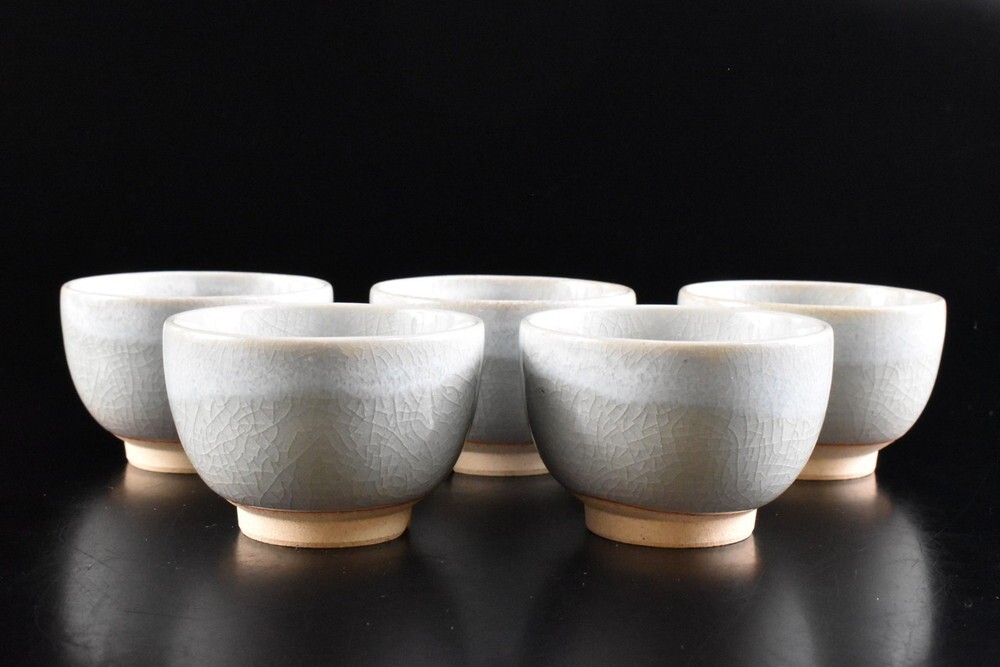 【雲】某名家収蔵品 萩焼 白釉煎茶碗 5客 在銘 古美術品(煎茶道具) F8701拍卖