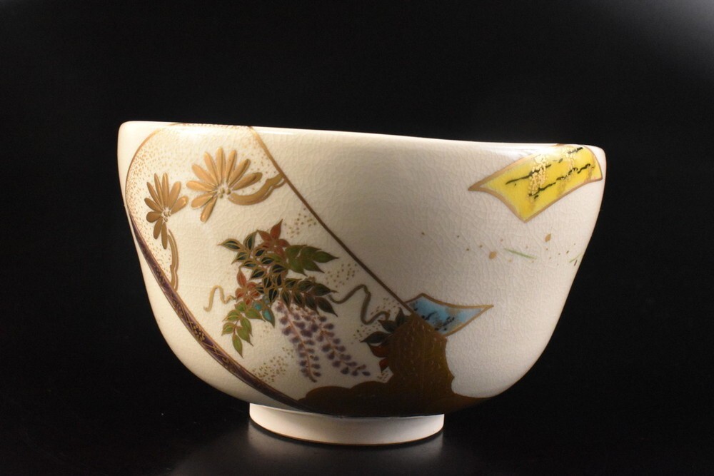 【雲】某有名コレクター買取品 清水 色絵 金彩 羽子板絵付 抹茶碗 在銘 古美術品(茶道具) F8921拍卖