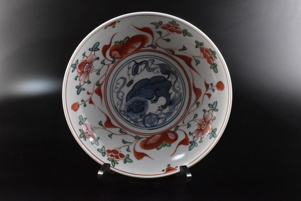 【雲】某コレクター買取品 清水 色絵 獅子絵付 皿 在銘 古美術品(旧家蔵出) F8914拍卖
