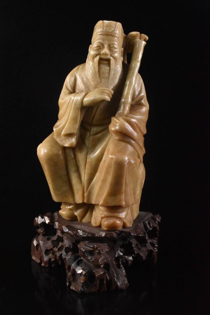 【雲】某資産家買取品 石製 玉製 人物彫刻形 置物 古美術品(旧家蔵出) F8858拍卖