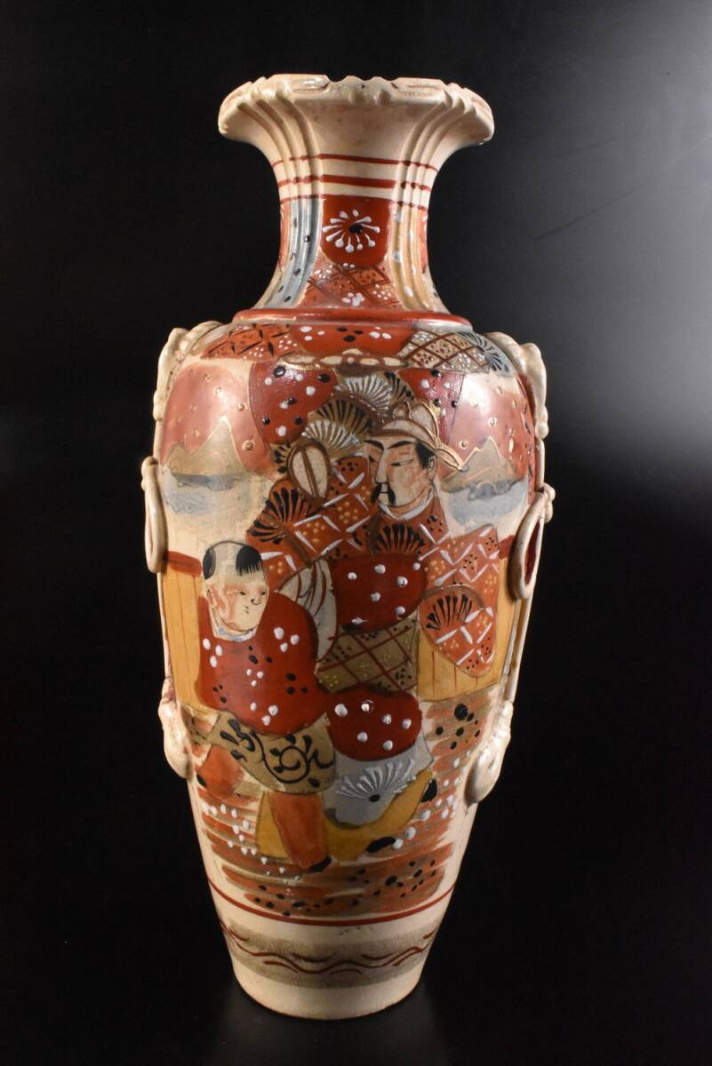 【雲】某収集家買取品 古薩摩 色絵 金彩 武士絵付 花瓶 古美術品(花器花入) F8924拍卖