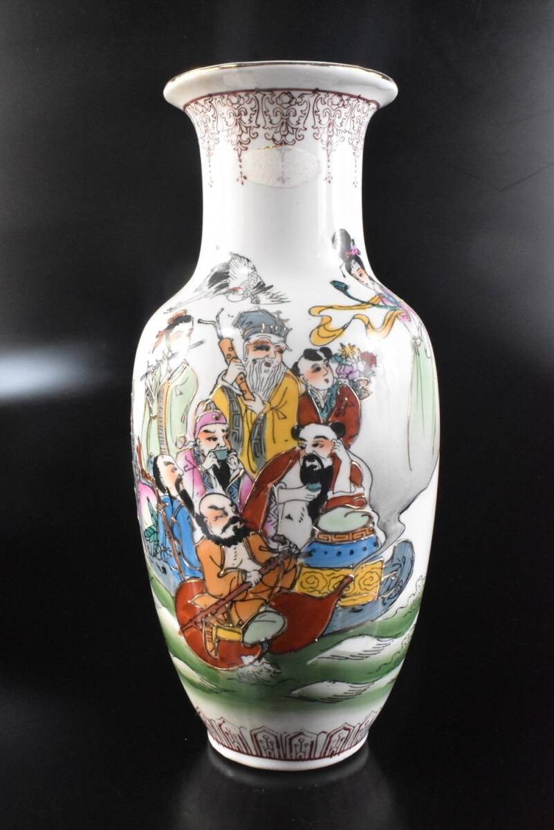 【雲】某資産家買取品 中国 色絵 人物絵付 花入 古美術品(旧家蔵出) F8883拍卖