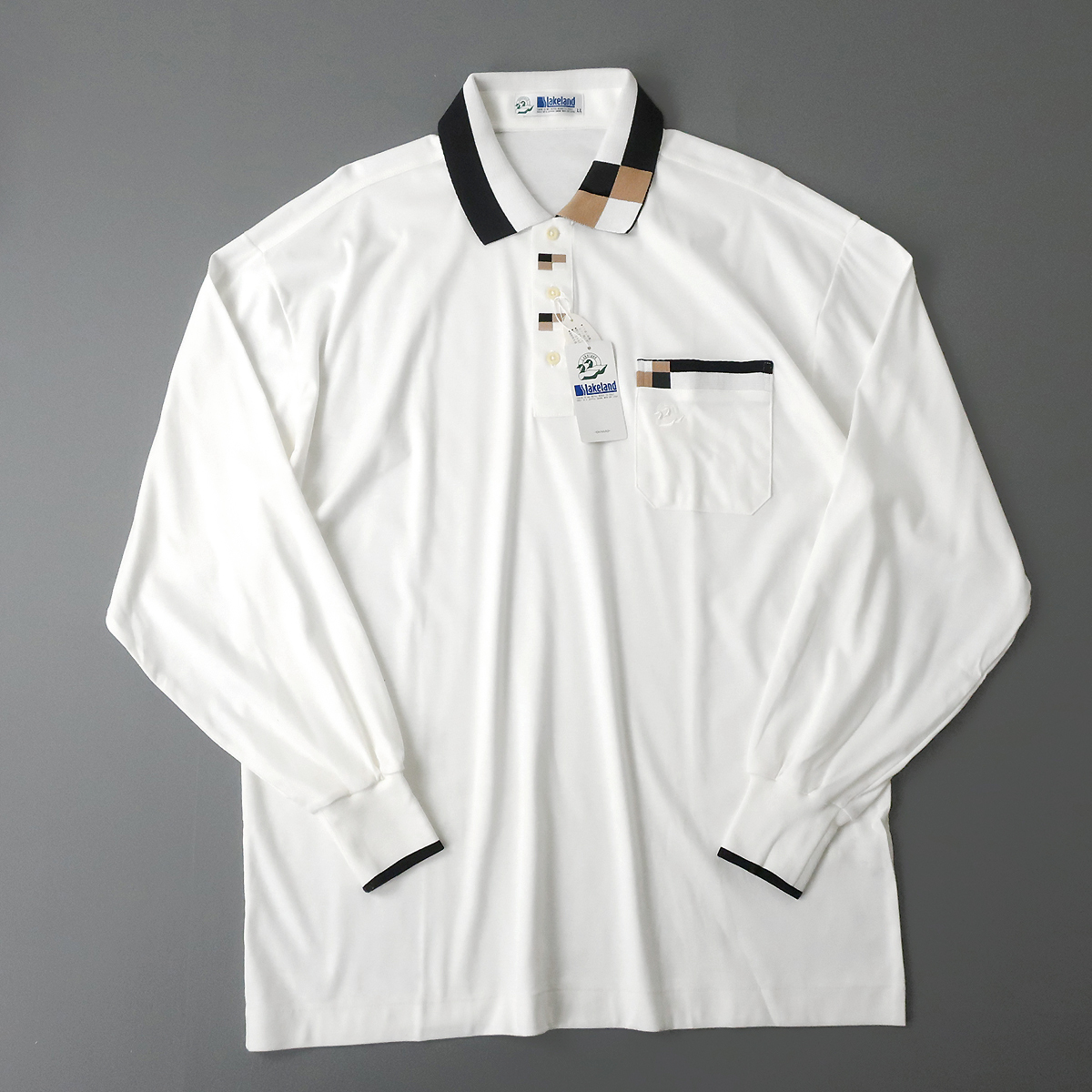 新品 Lakeland レイクランド 形態安定 コットンポロシャツ 微ストレッチ ホワイト(LL) 長袖拍卖