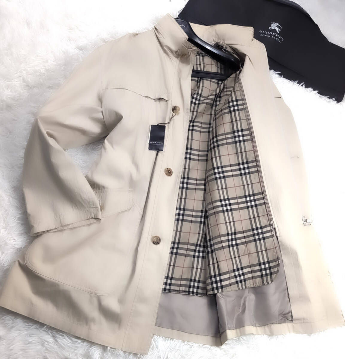 極暖美品2way!BURBERRY LONDON極暖中綿キルティングライナー付きナポレオンコートXL.LL~Lマリンコート ノバチェック柄バーバリーロンドン拍卖