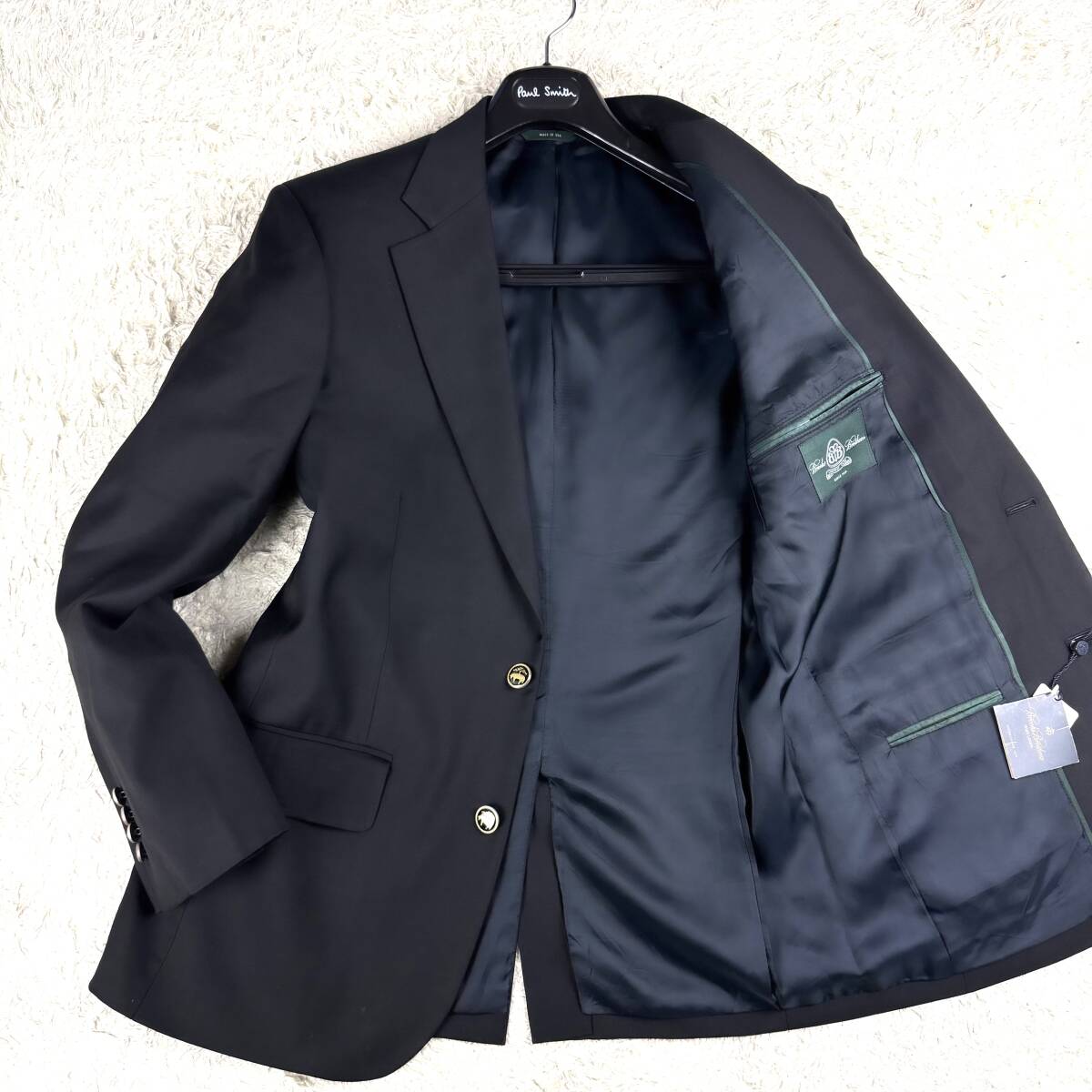 未使用級金釦BROOKS BROTHERS LoroPianaテーラードジャケットXL.LL~L金メタルボタン黒ブラック38R大きいブルックスブラザーズ ロロピアーナ拍卖