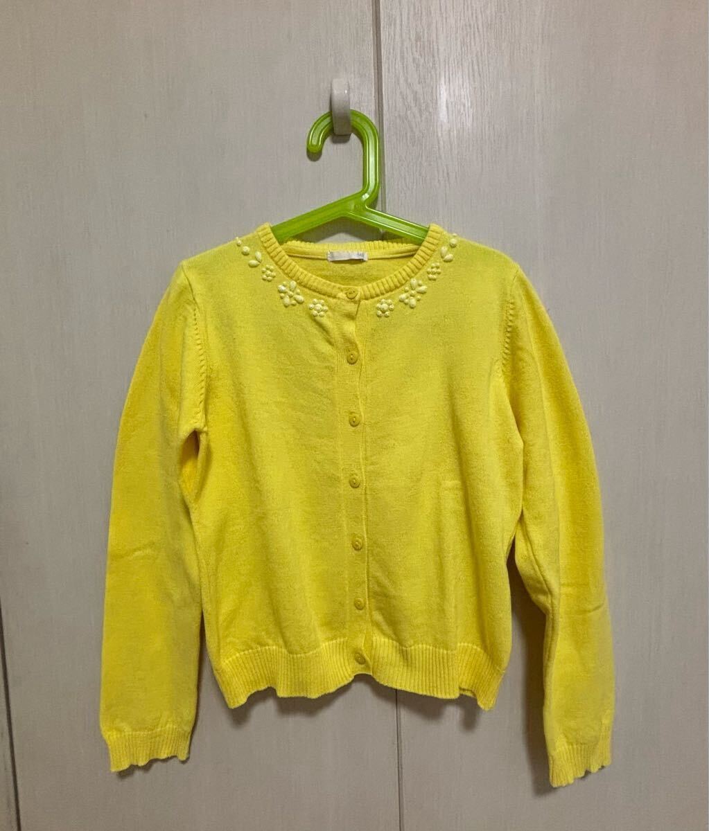 カーディガン GU 140センチ 黄色 イエロー 花 飾り ビーズ USED 送料込み拍卖