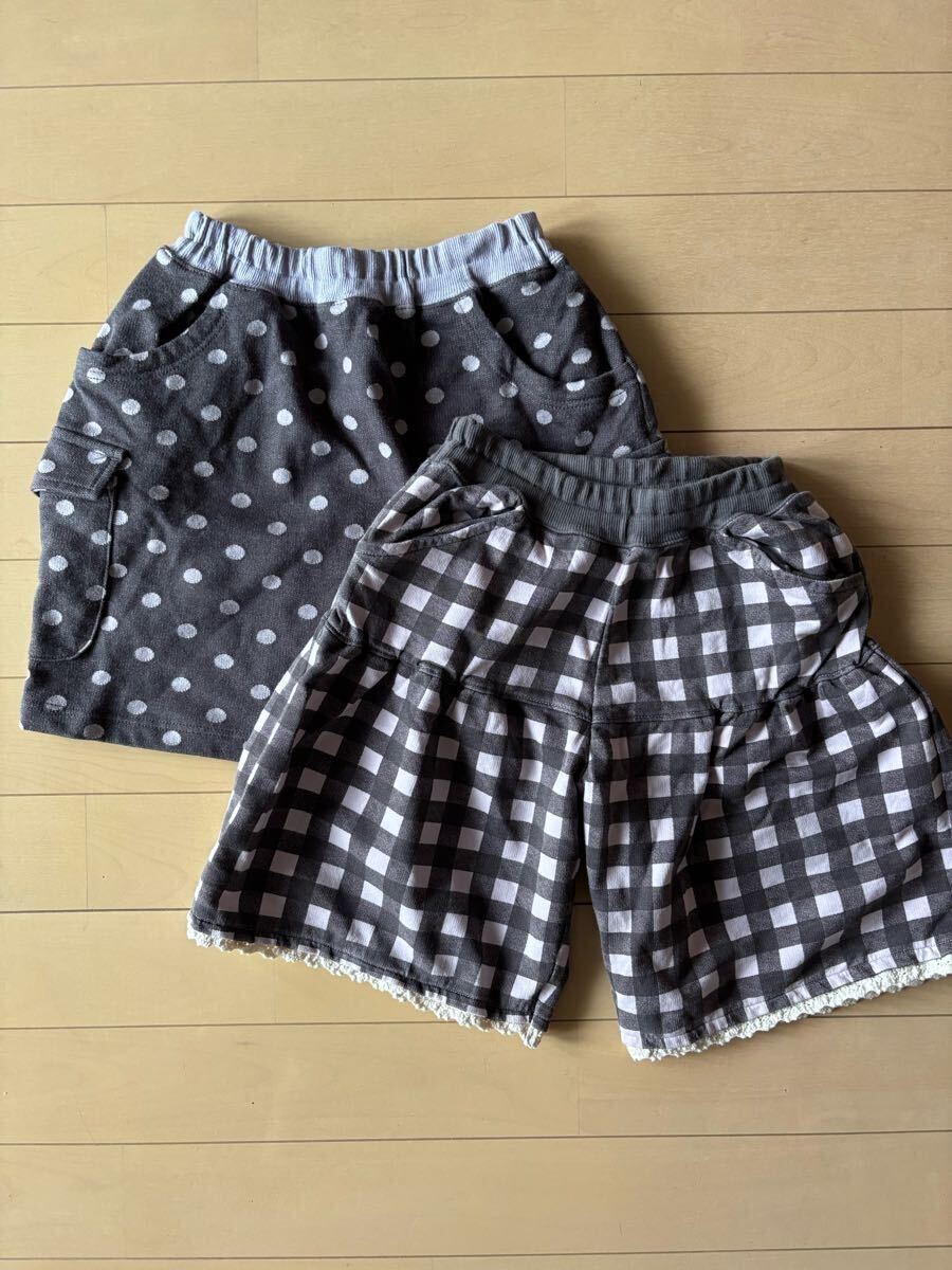 ベルメゾン ボトムス 2点セットスカート キュロット 140センチ 水玉 チェック グレー USED 送料込み拍卖