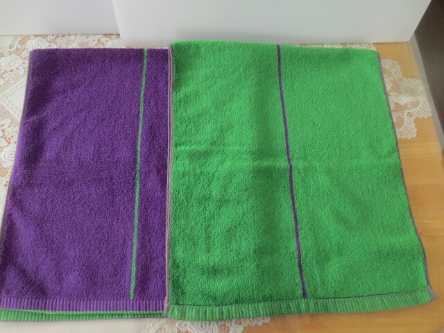 KENZO・ケンゾー・厚手フェイスタオル 2枚・グリーン&パープル・西川産業(株)拍卖