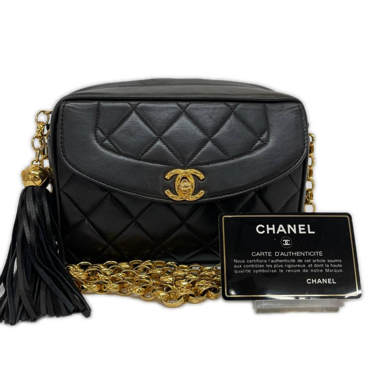 シャネル チェーンショルダーバッグ マトラッセ ラムスキン ゴールド金具 ターンロック ファスナー Gカード ブラック CHANEL 中古 ◆2008拍卖