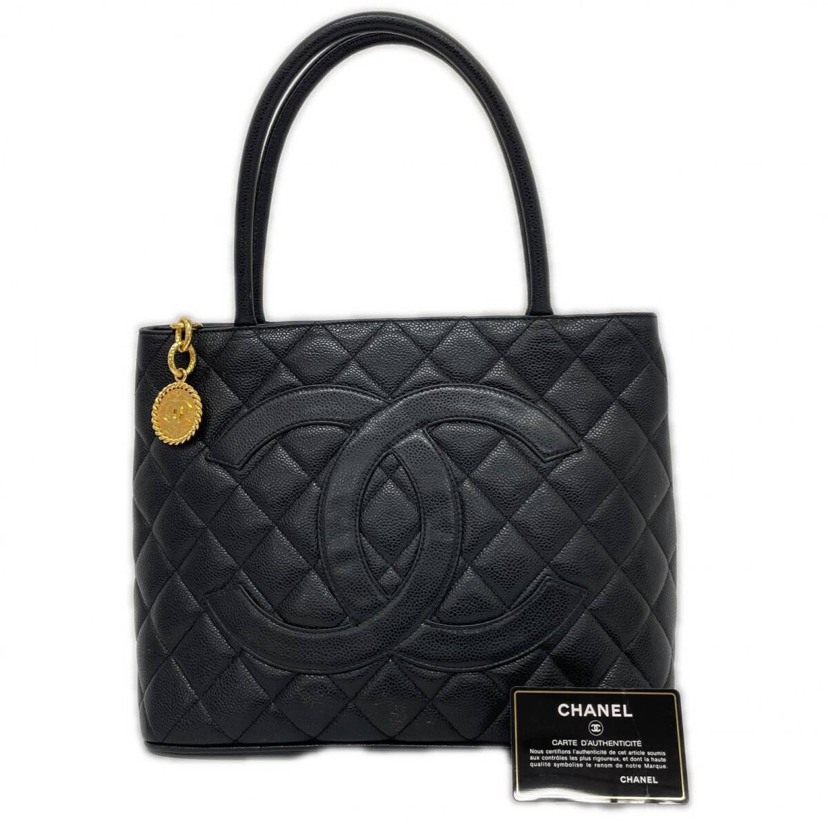 美品 シャネル トートバッグ 復刻トート マトラッセ キャビアスキン ハンドバッグ ゴールド金具 Gカード 6番台 CHANEL 中古 ◆2008拍卖