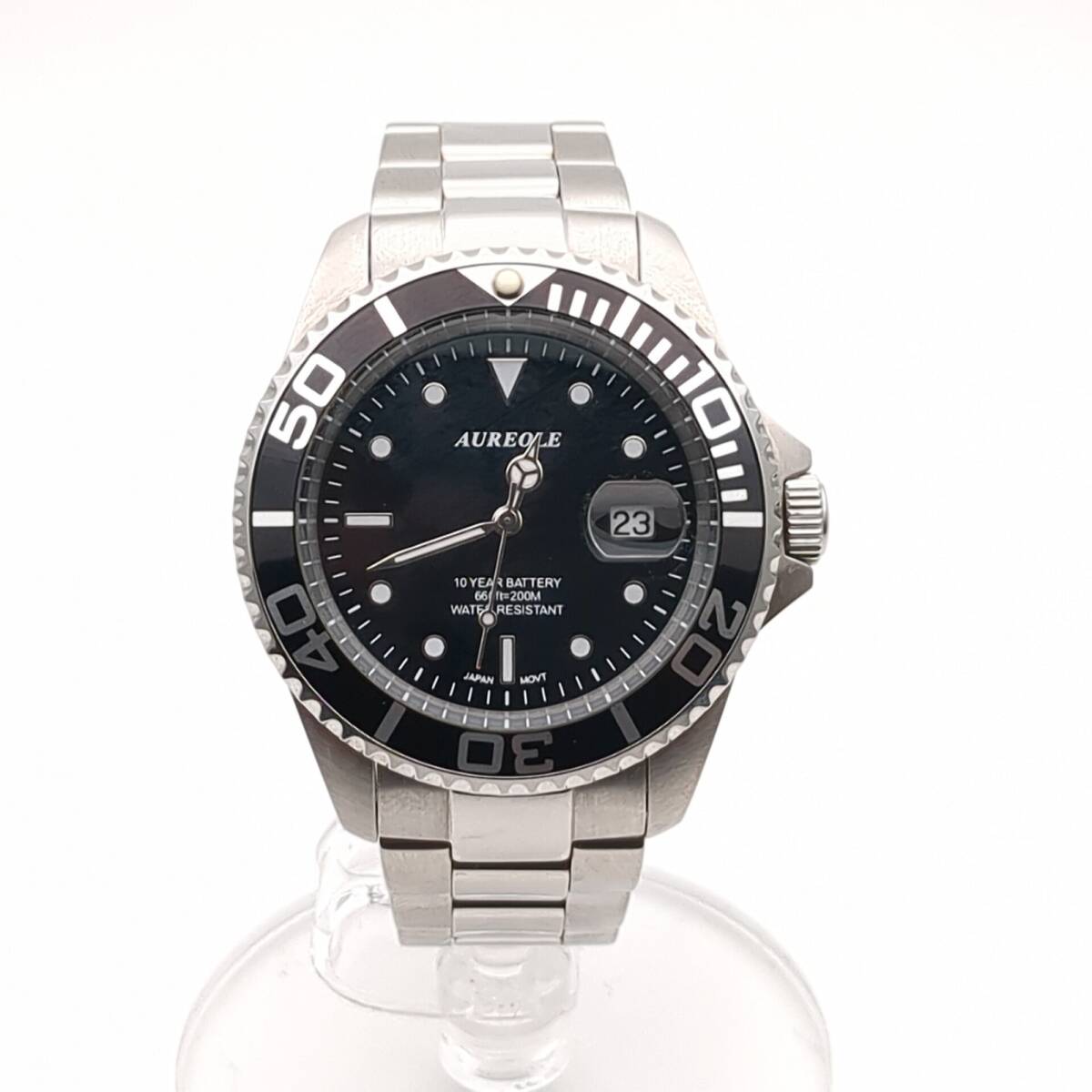 美品】 AUREOLE オレオール ダイバーズウォッチ SW-416MTY クオーツ メンズ 腕時計 ブラック文字盤 ◆2005拍卖