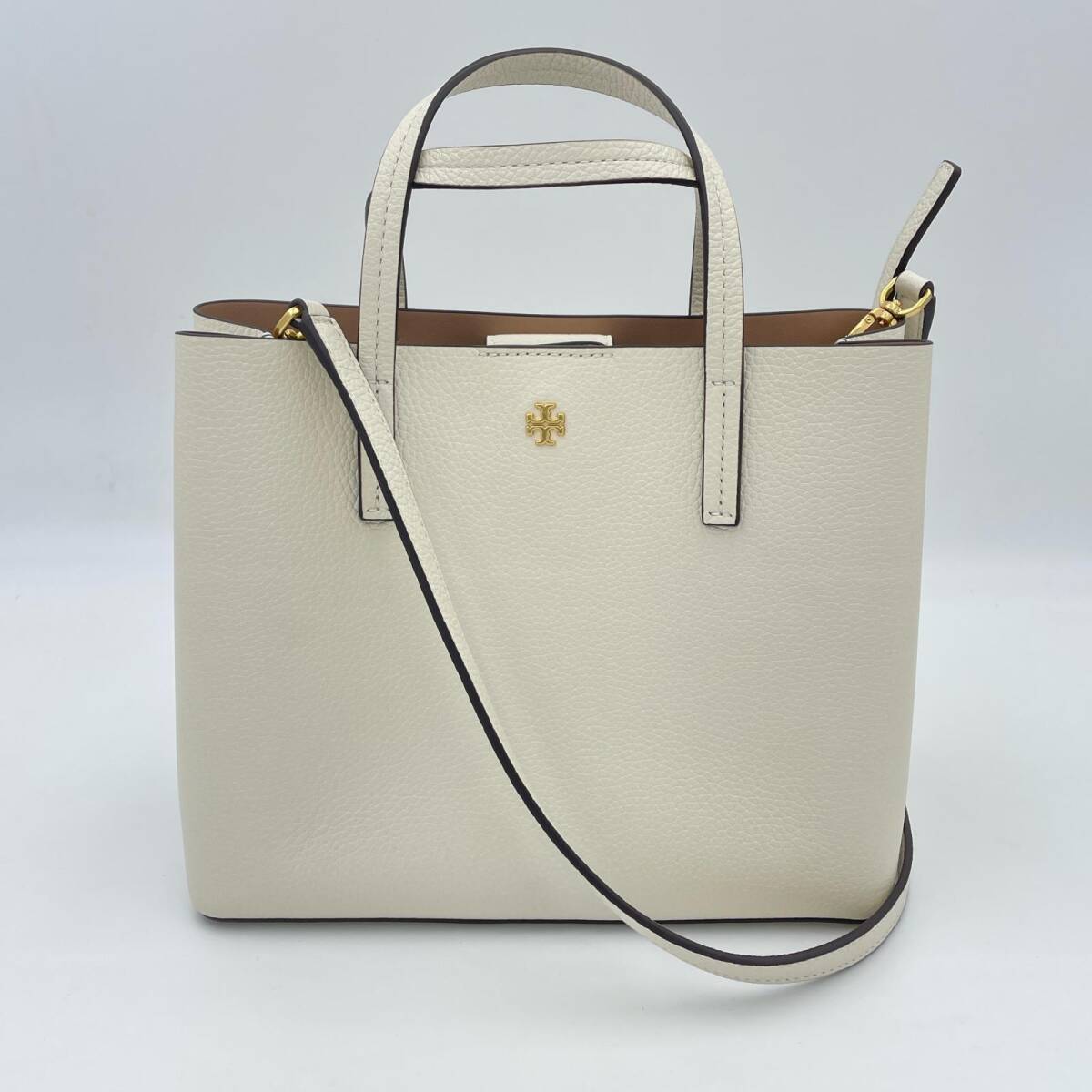 Tory Burch トリーバーチ 85985 ブレイク ロゴ スモールトート 2WAYショルダーバッグ 斜め掛け ホワイト系 レザー ◆2004拍卖
