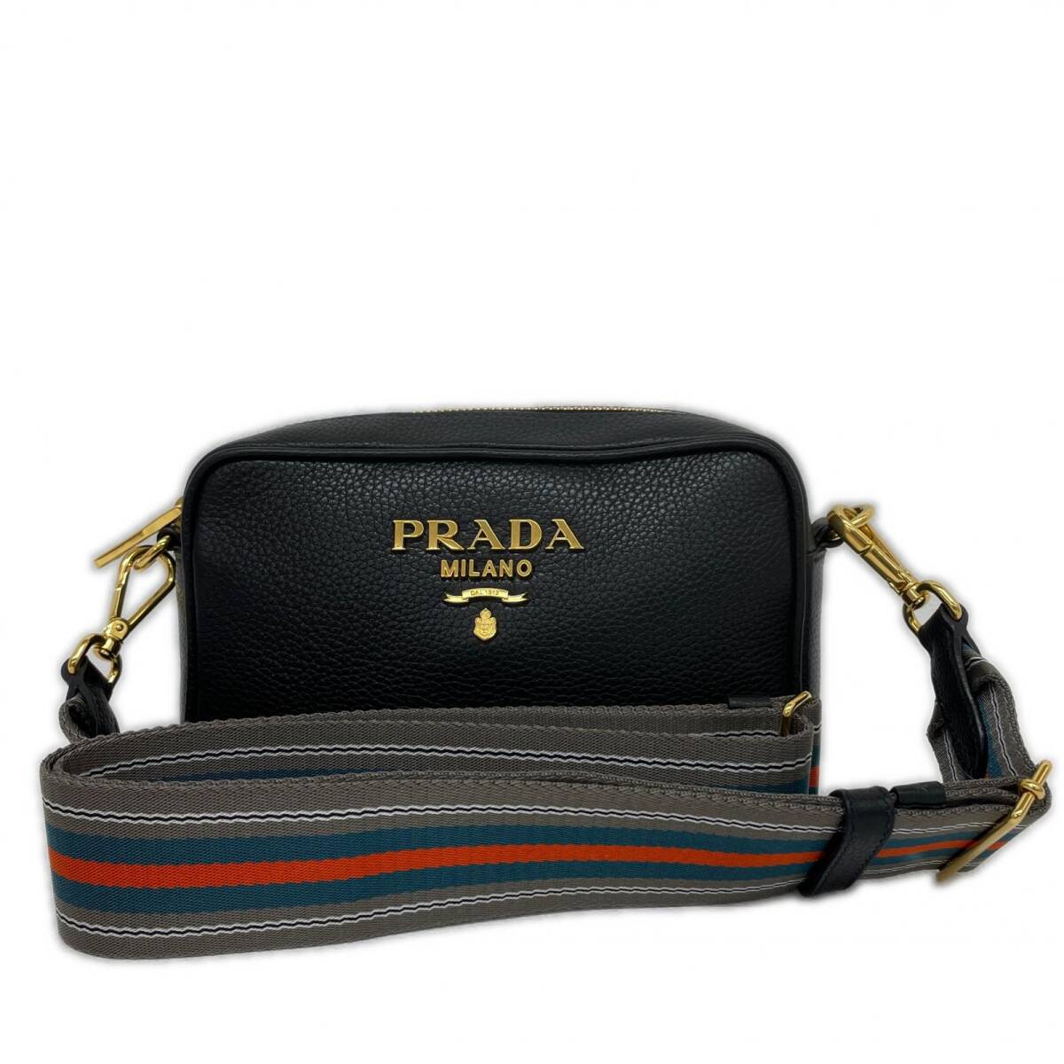 美品 プラダ ショルダーバッグ バンドリエラ レザー ブラック レディース 斜め掛け PRADA 中古 ◆2008拍卖