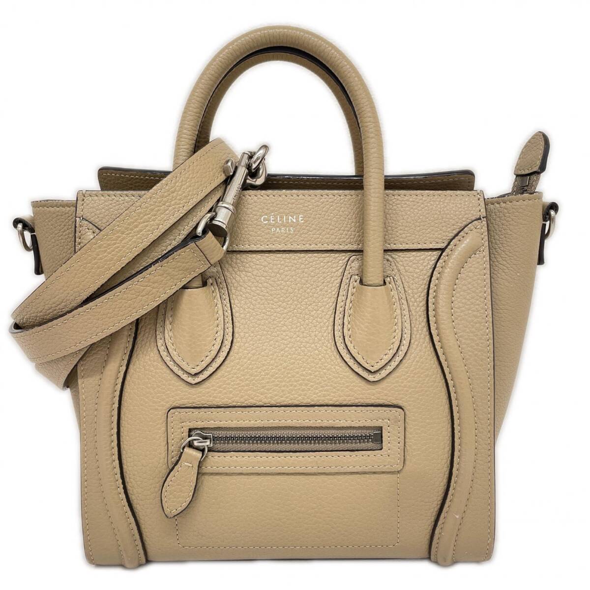 セリーヌ ハンドバッグ ラゲージナノ 2WAYショルダーバッグ レザー ベージュ CELINE 中古 ◆2008拍卖