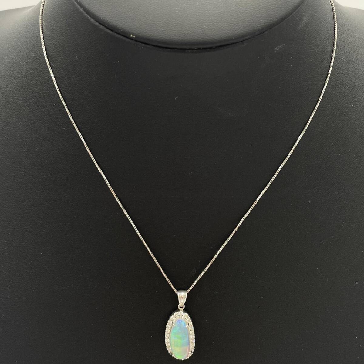 貴金属 ネックレス Pt850×Pt900 6.68g オパール 2.42ct ダイヤモンド 0.5ct チェーンサイズ 40cm ◆2004拍卖
