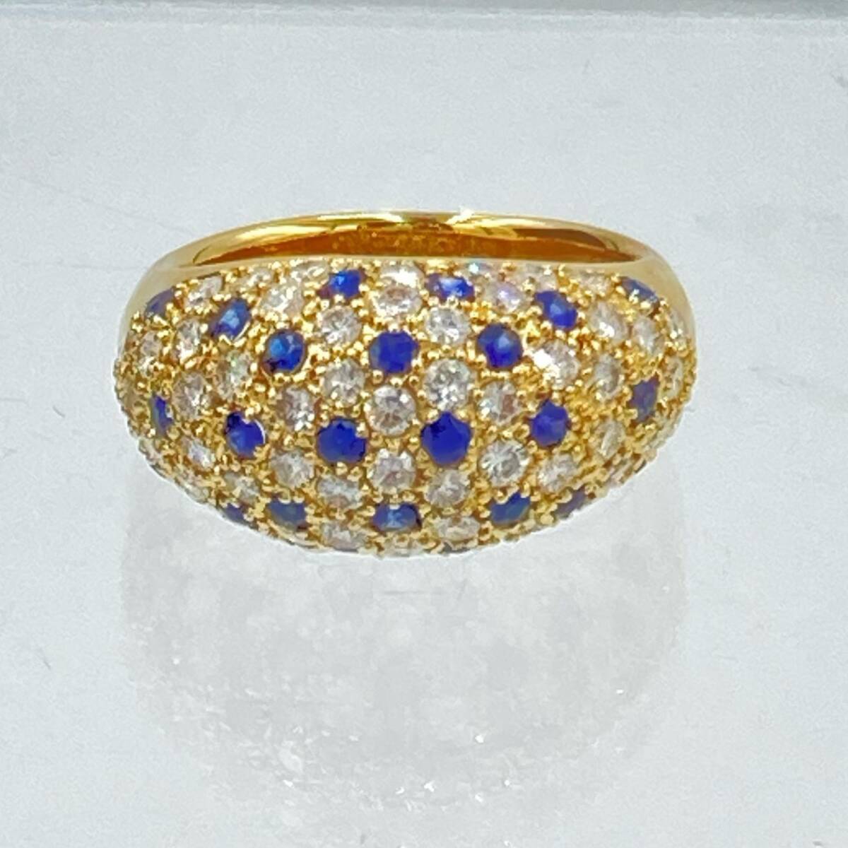 貴金属 リング K18 YG 9.85g ダイヤモンド 1.4ct サファイア 0.66ct 14.5号 ◆2004拍卖