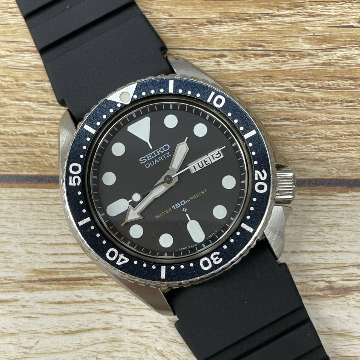 セイコー ダイバー クオーツ 150m 7548-7000 黒文字盤 25/10月電池交換済 稼働品 アンティーク 腕時計 SEIKO 中古 ◆2008拍卖