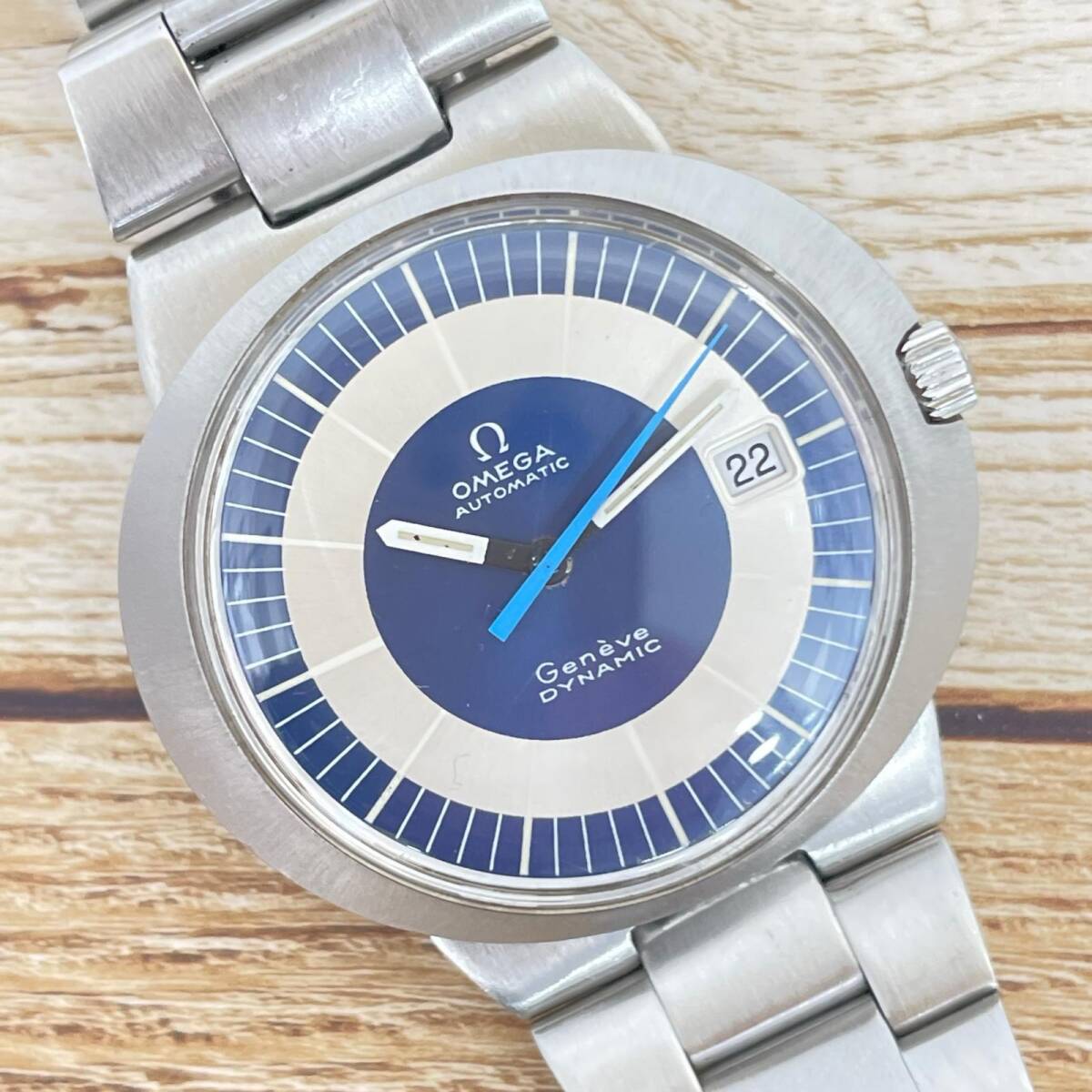 オメガ ジュネーブダイナミック 166.039 自動巻 ブルー文字盤 メンズ アンティーク 腕時計 稼働品 OMEGA 中古 ◆2008拍卖