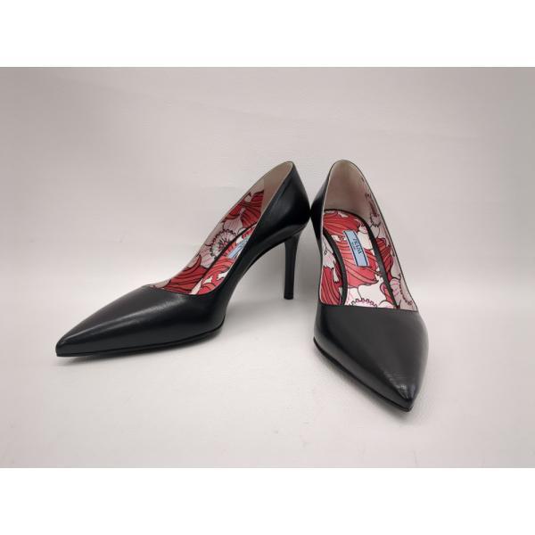 PRADA レディース ブラック SIZE 37 1/2 花柄 プラダ ポインテッドトゥヒール ◆2001拍卖