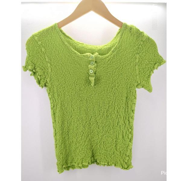 【中古】me ISSEY MIYAKE ミーイッセイミヤケ CAULIFLOWER カリフラワー ポロシャツ レディース 黄緑 MI92FKI303 ◆2003拍卖