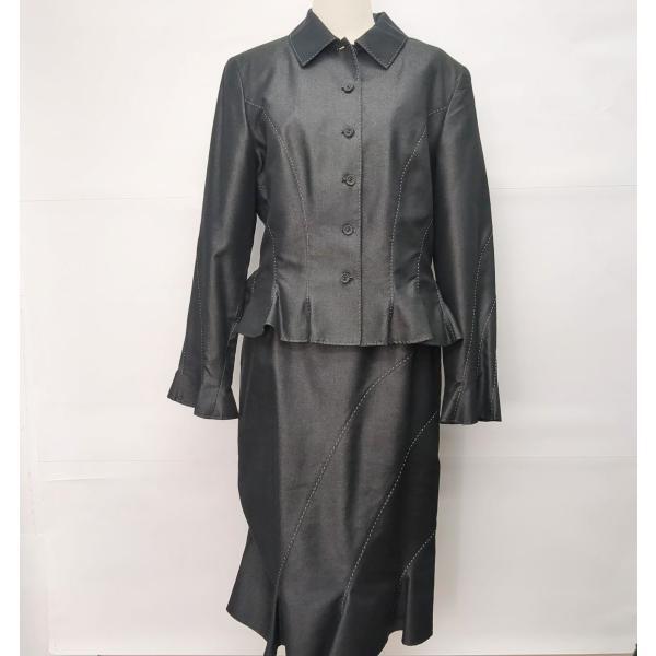 美品】FERAUD フェロー セットアップ ジャケット スカート 綿 絹 シルク サイズ不明 ブラック 裏地:蝶々 レディース ◆2005拍卖
