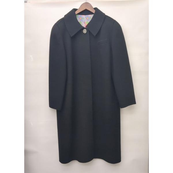 LEONARD レオナール ロングコート カシミア ×シルク サイズ11(40) ブラック 花柄 ハンドメイド 比翼仕立て ◆2005拍卖
