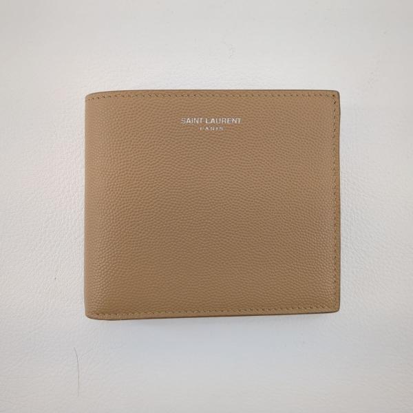 美品 サンローラン 二つ折財布 イーストウェスト ベージュ Saint Laurent Paris カーフスキン ◆2005拍卖