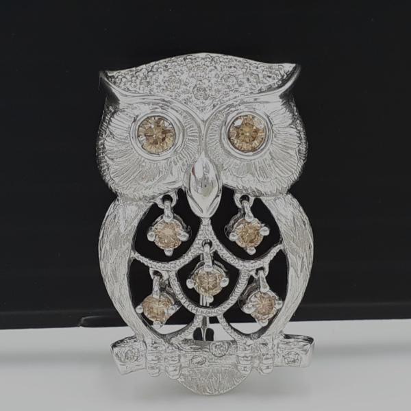 K18 WG フクロウ ペンダントトップ ブローチ 6.82g ブラウンダイヤモンド 0.5ct ダイヤモンド 0.15ct ◆2004拍卖