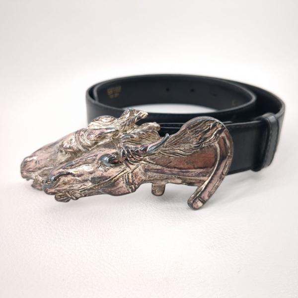 グッチ ホースバックル レザーベルト ブラック 70・28 約60〜70cm 036.194.0978 ヴィンテージ 馬 GUCCI ◆2005拍卖