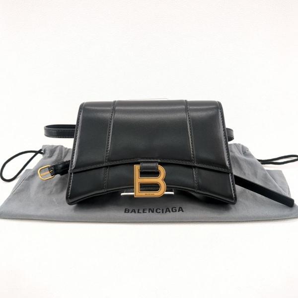 美品】バレンシアガ アワーグラス ミニ ウエストバッグ 610460 1QJ4M hourglass カーフレザー ブラック 布袋・タグ付 ◆2005拍卖