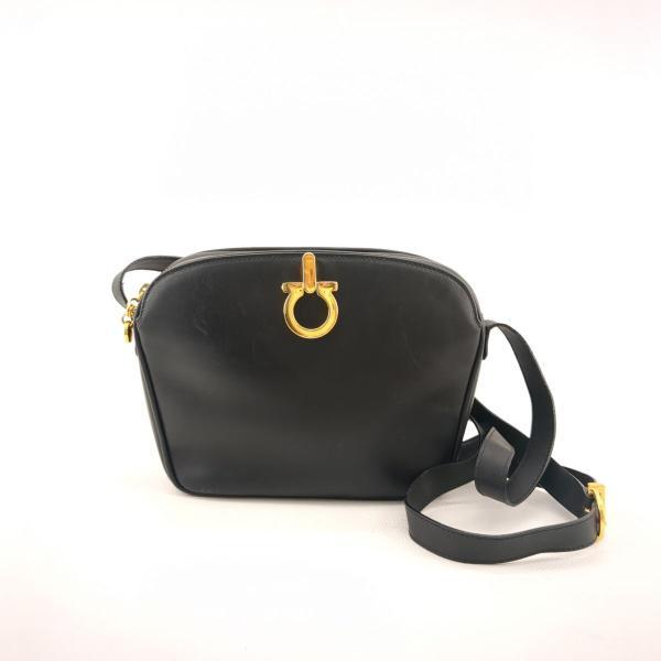 サルバトーレフェラガモ ガンチーニ ショルダーバッグ BA21-4694 ブラック レザー ゴールド金具 Salvatore Ferragamo ◆2005拍卖