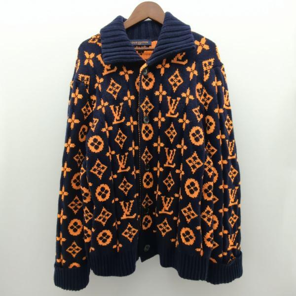 ルイヴィトン ニットカーディガン SIZE XL ネイビー×オレンジ 23SS RM231Q U34 HON46W モノグラム シグネチャー ◆2006拍卖