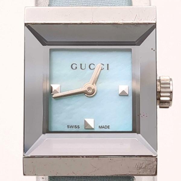 グッチ クォーツ 128.5 スクエア ブルー文字盤 水色 稼働品 レディース 腕時計 GUCCI 中古 ◆2008拍卖