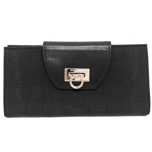 サルヴァトーレ フェラガモ 長財布 ガンチーニ キャンバス×レザー ロゴ 総柄 Salvatore Ferragamo 中古 ◆2008拍卖